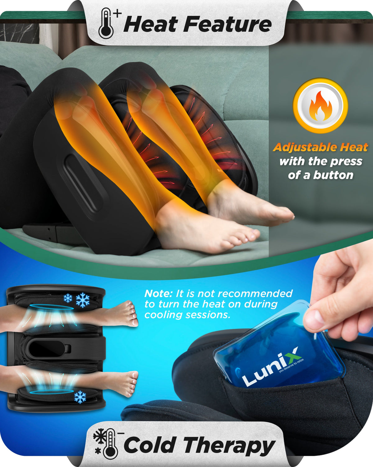 Lunix LX21 foot massager heat and hot cold therapy features