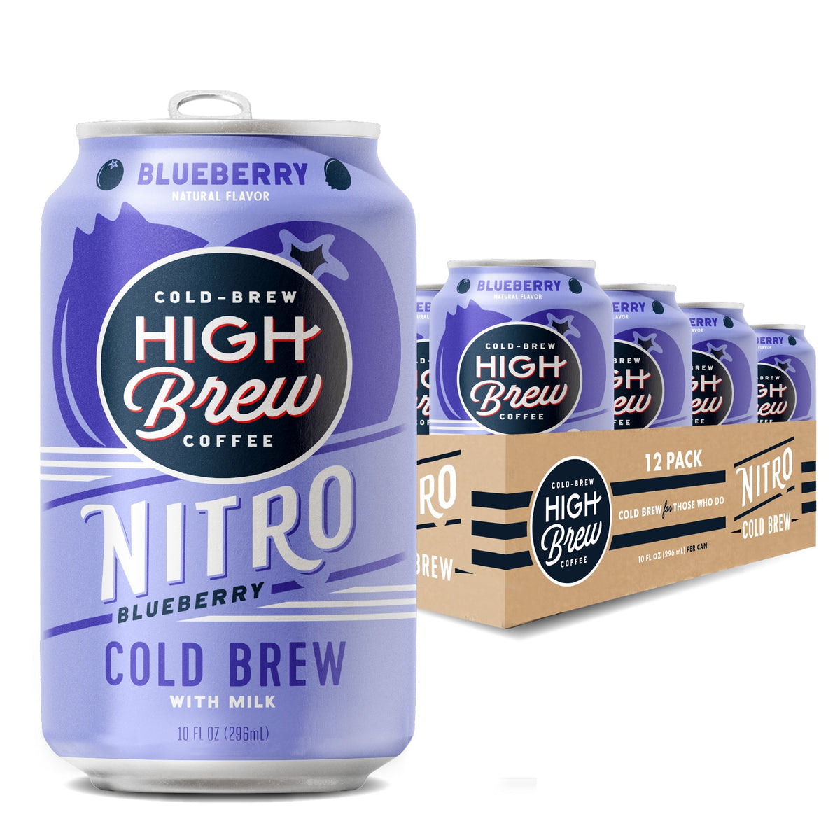 High Brew Nitro Blueberry Cold Brew Coffee can displayed with multipack packaging