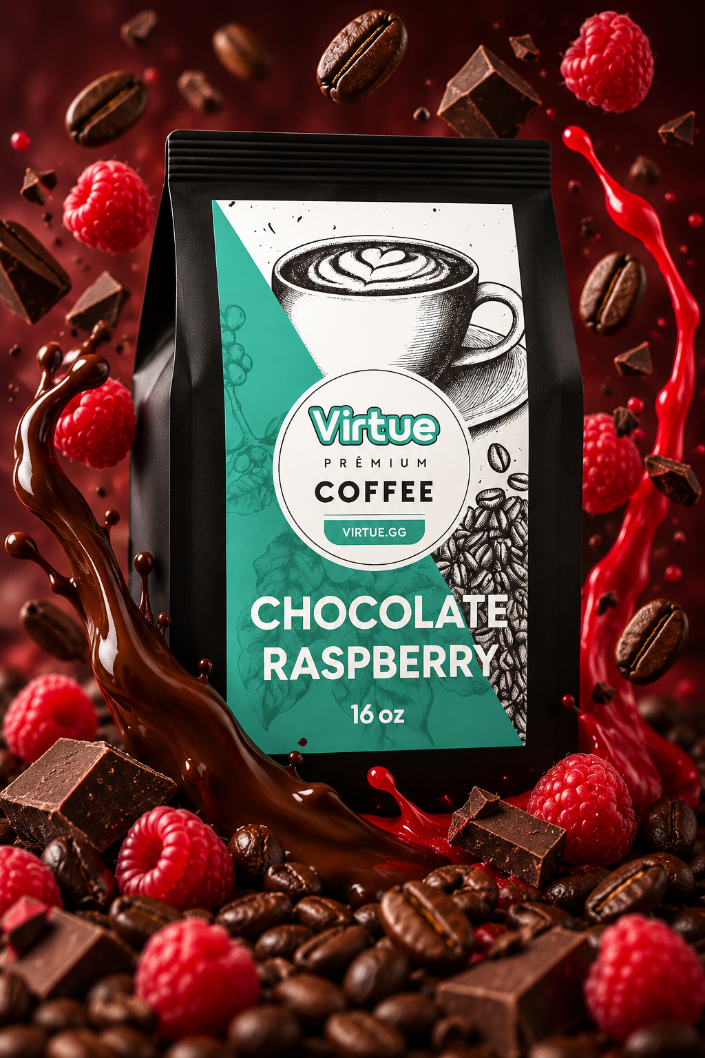 Virtrue chocolate raspberry coffee bag