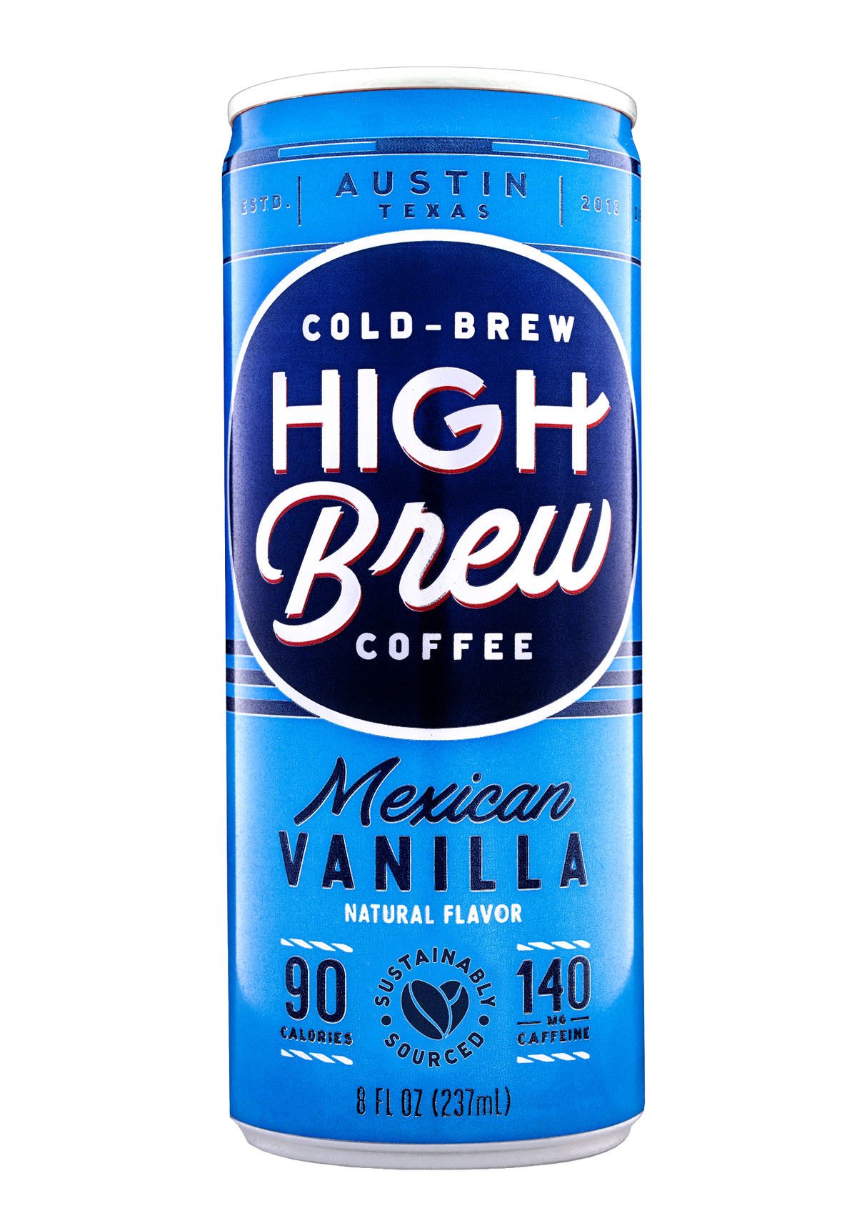High Brew Mexican Vanilla Cold Brew Coffee 8oz blue can with 140mg caffeine