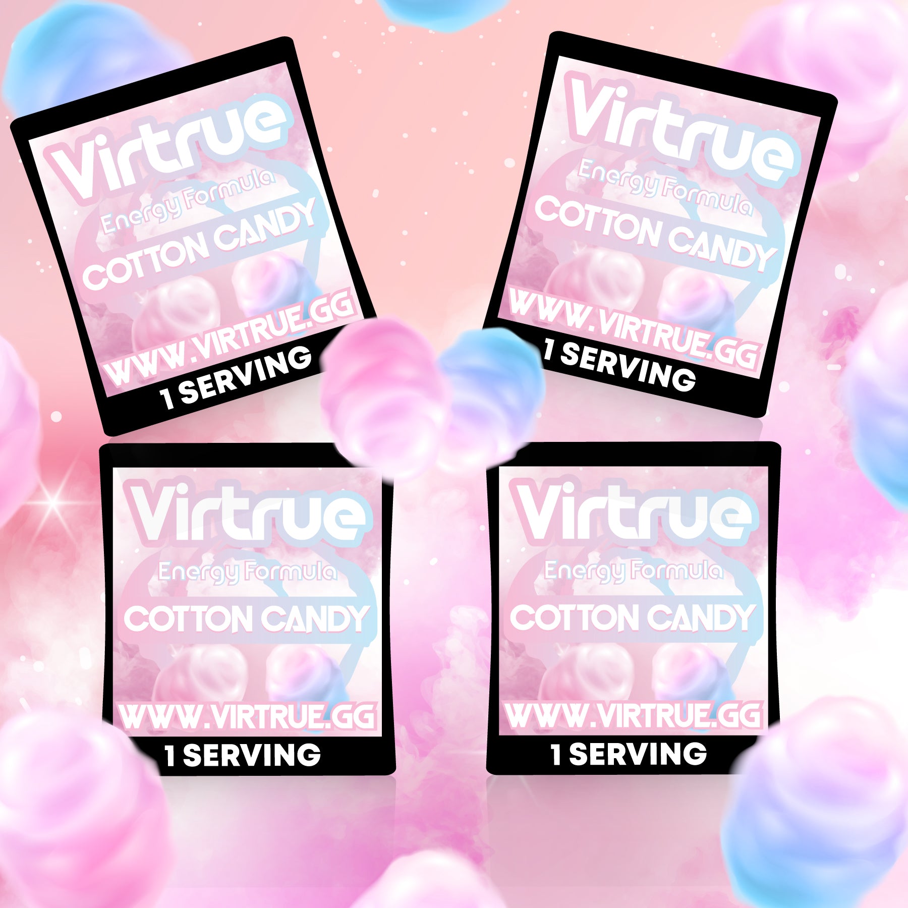 Virtrue Cotton Candy energy supplement travel packs.