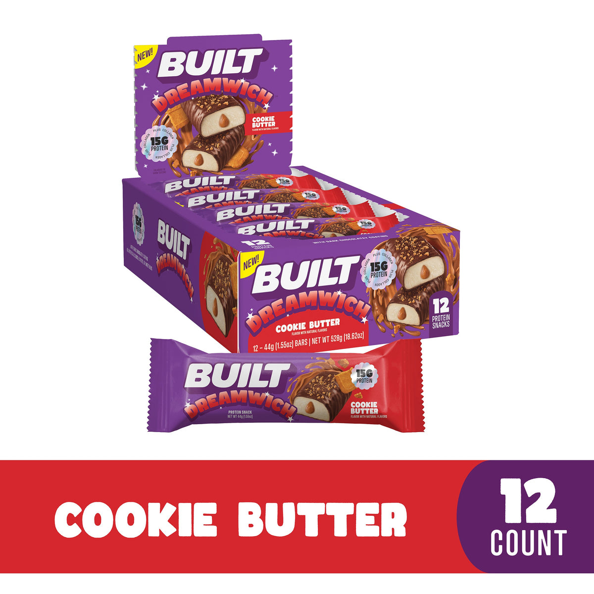 BUILT Dreamwich Cookie Butter Protein Bars 12 Count Box