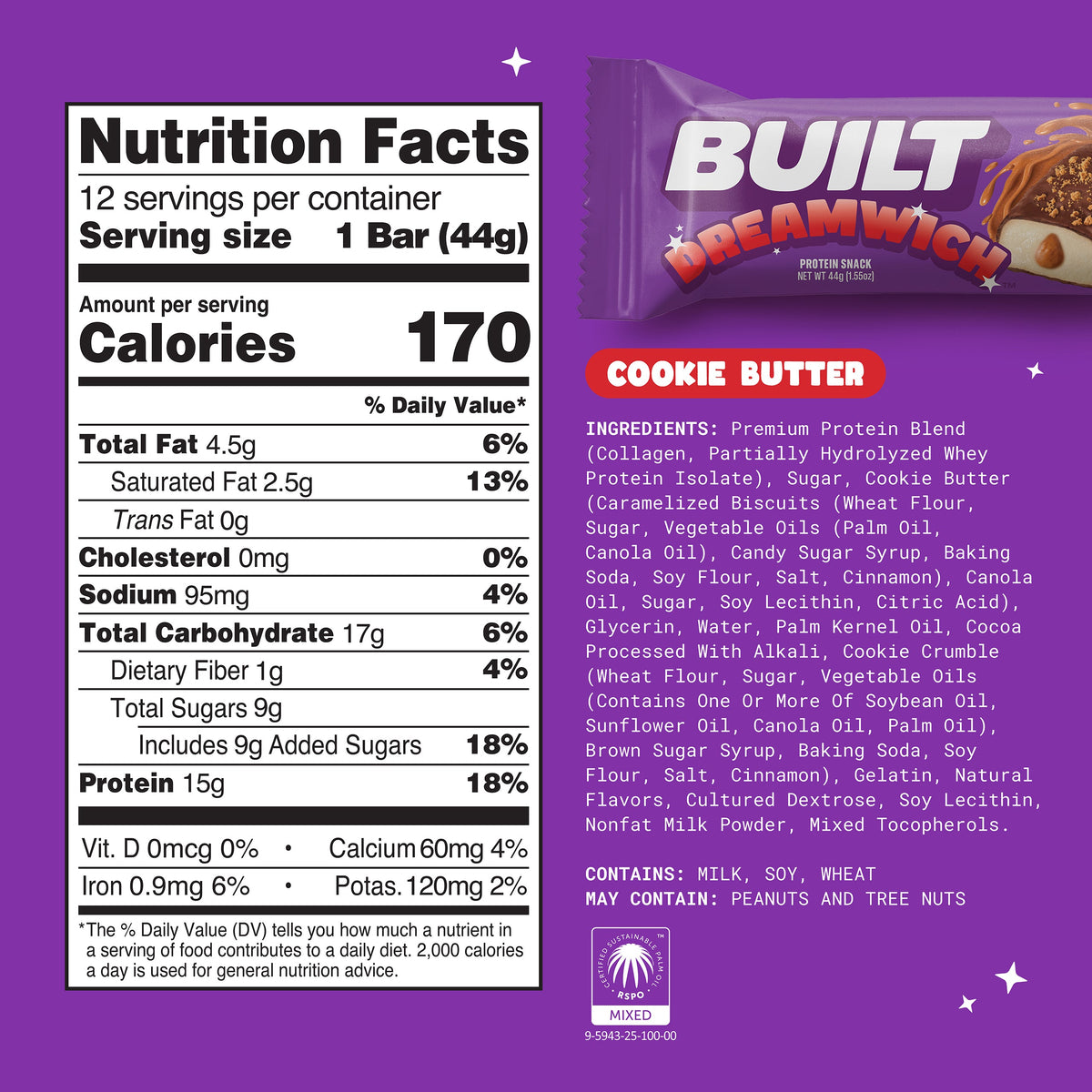 BUILT Dreamwich Cookie Butter Nutrition Facts