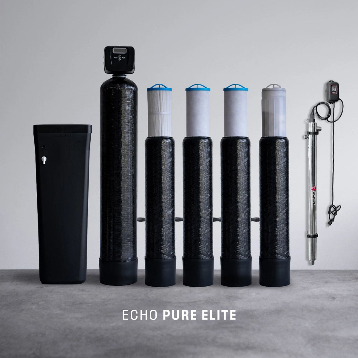 Echo Whole Home Water Filtration System with filter housings and components