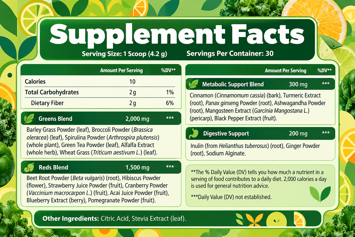 Virtrue Daily Greens Powder Supplement Facts