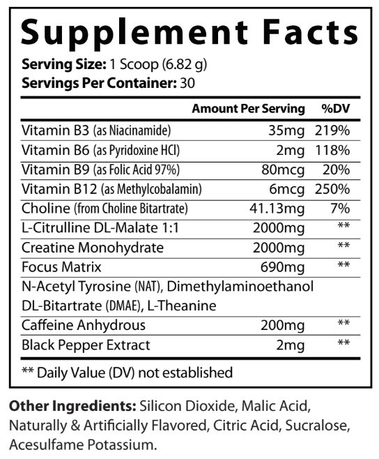 Virtrue Fruit Punch Pre Workout Supplement Facts