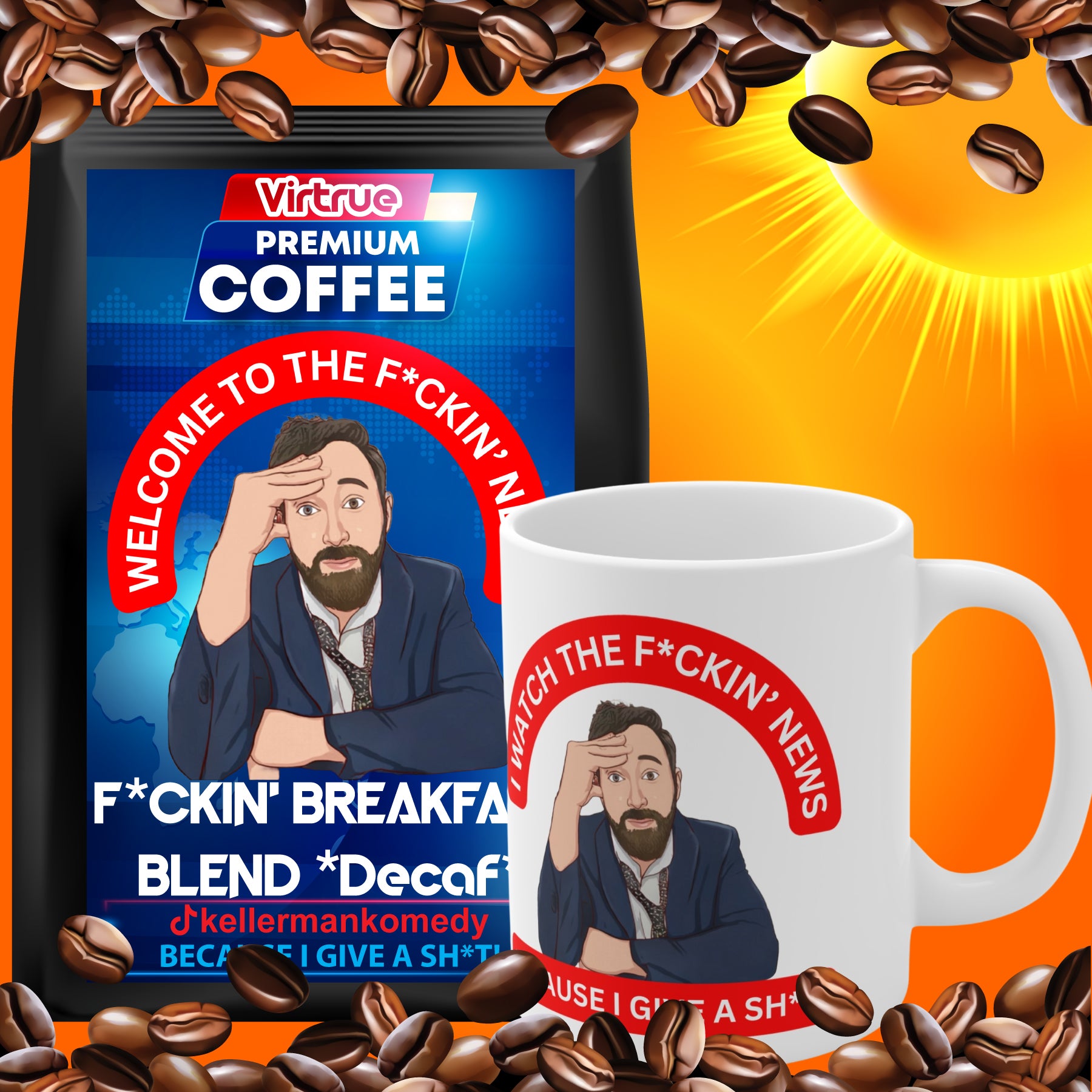 Kellerman Decaf Coffee & Mug Bundle - Inspired by The F*ckin' News
