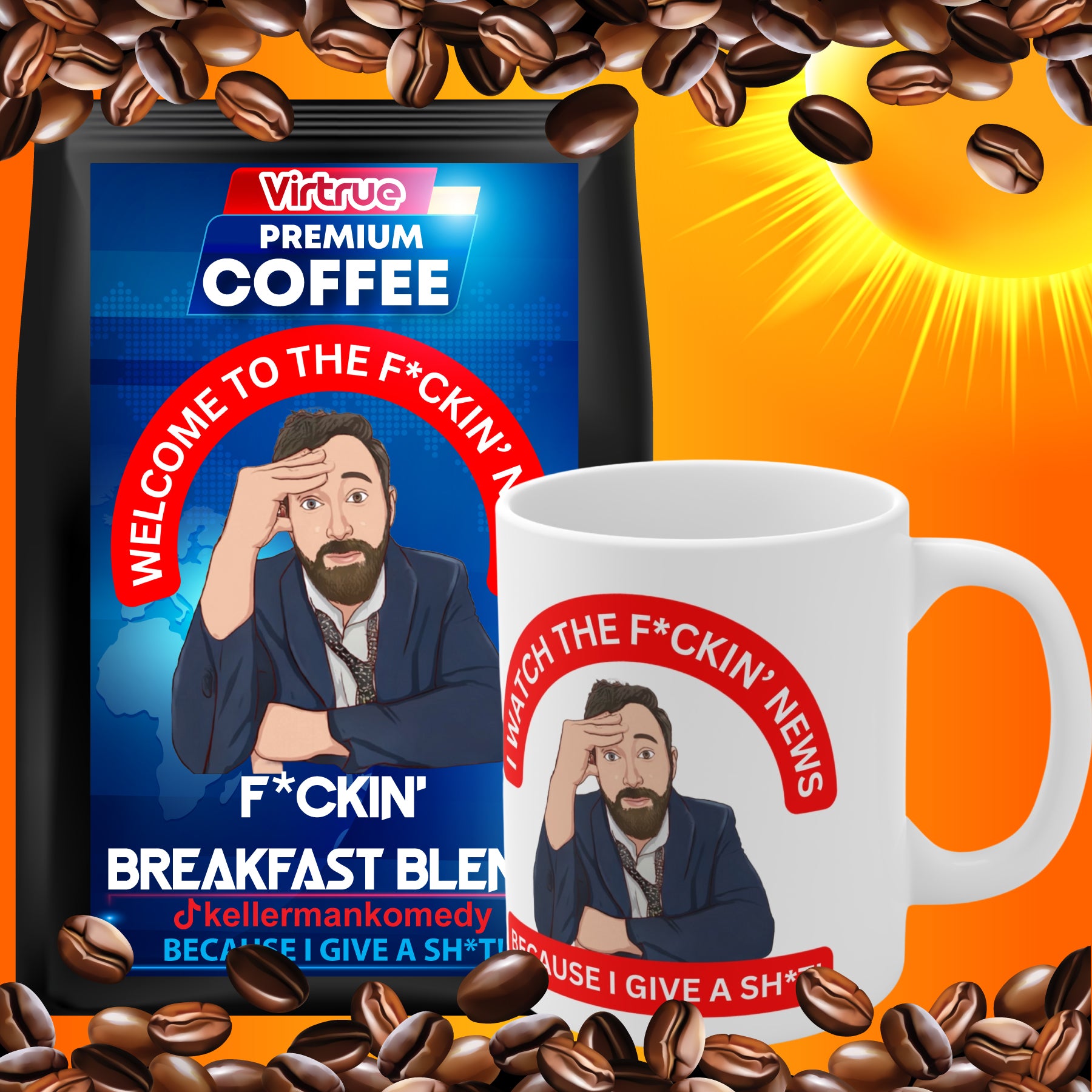 Kellerman Light Roast Coffee & Mug Bundle - Inspired by The F*ckin' News