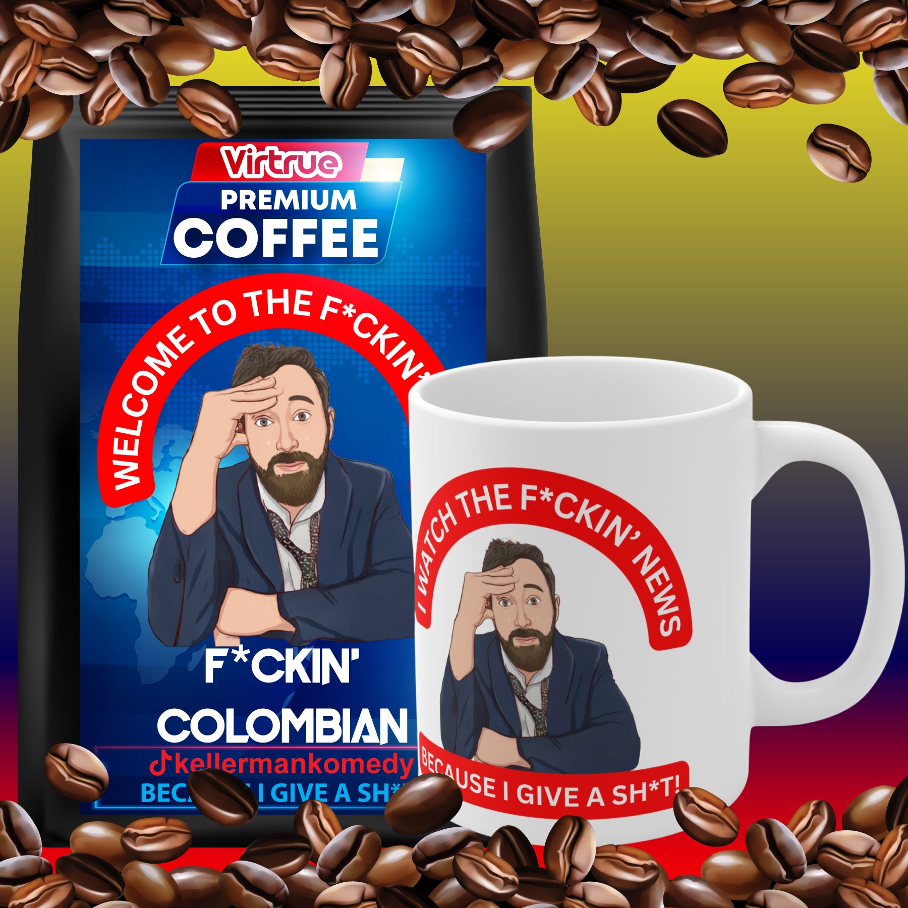 Kellerman Light Roast Coffee & Mug Bundle - Inspired by The F*ckin' News