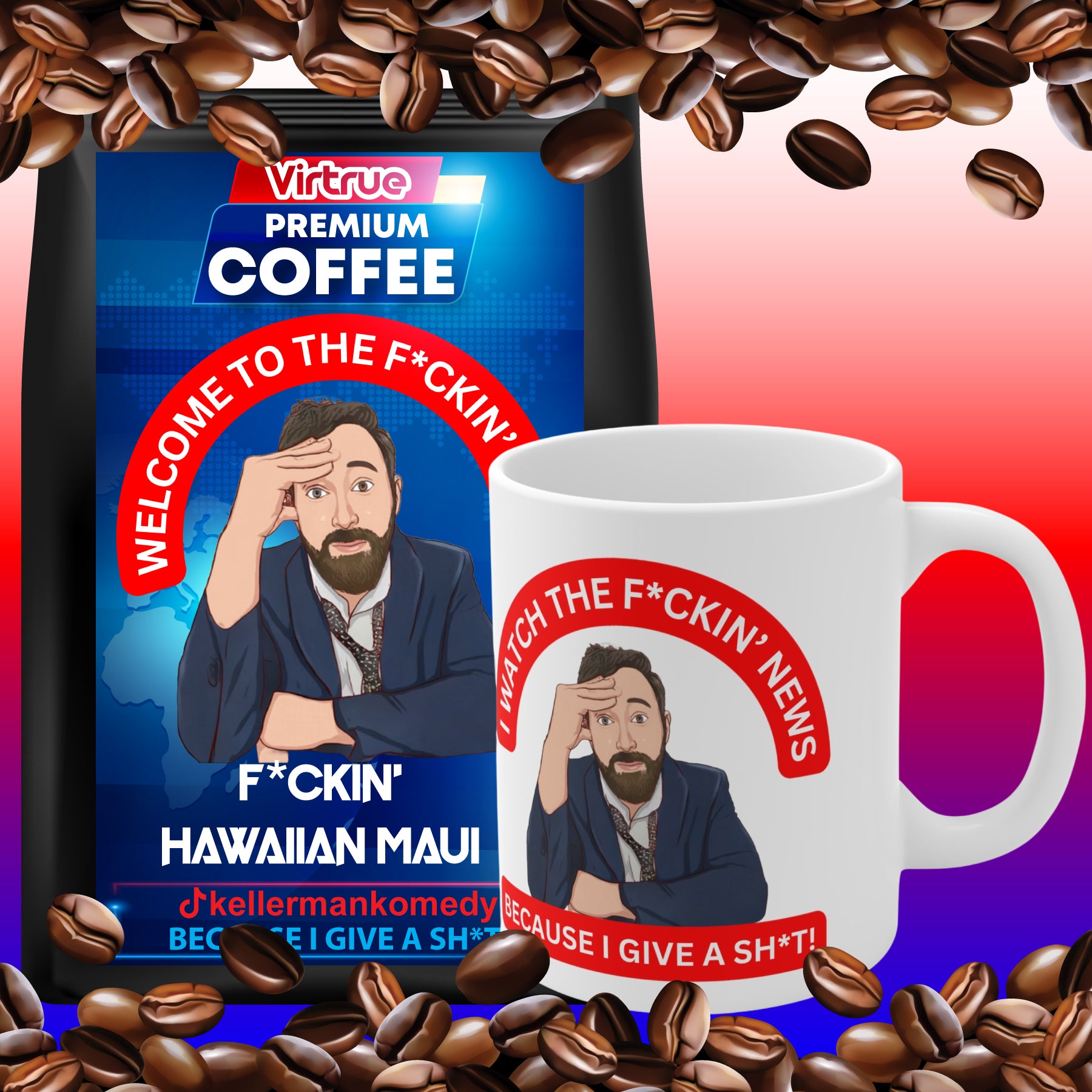 Kellerman Light Roast Coffee & Mug Bundle - Inspired by The F*ckin' News