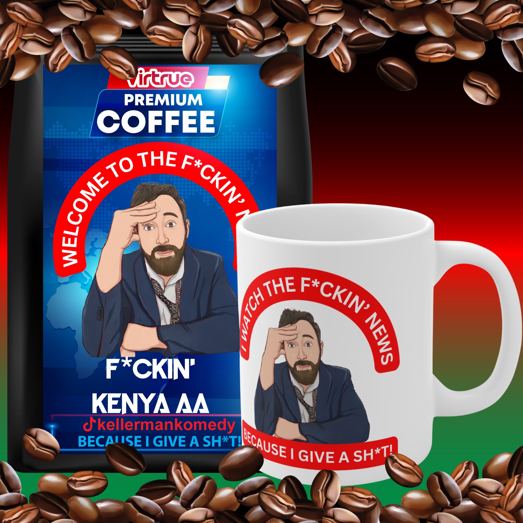 Kellerman Light Roast Coffee & Mug Bundle - Inspired by The F*ckin' News