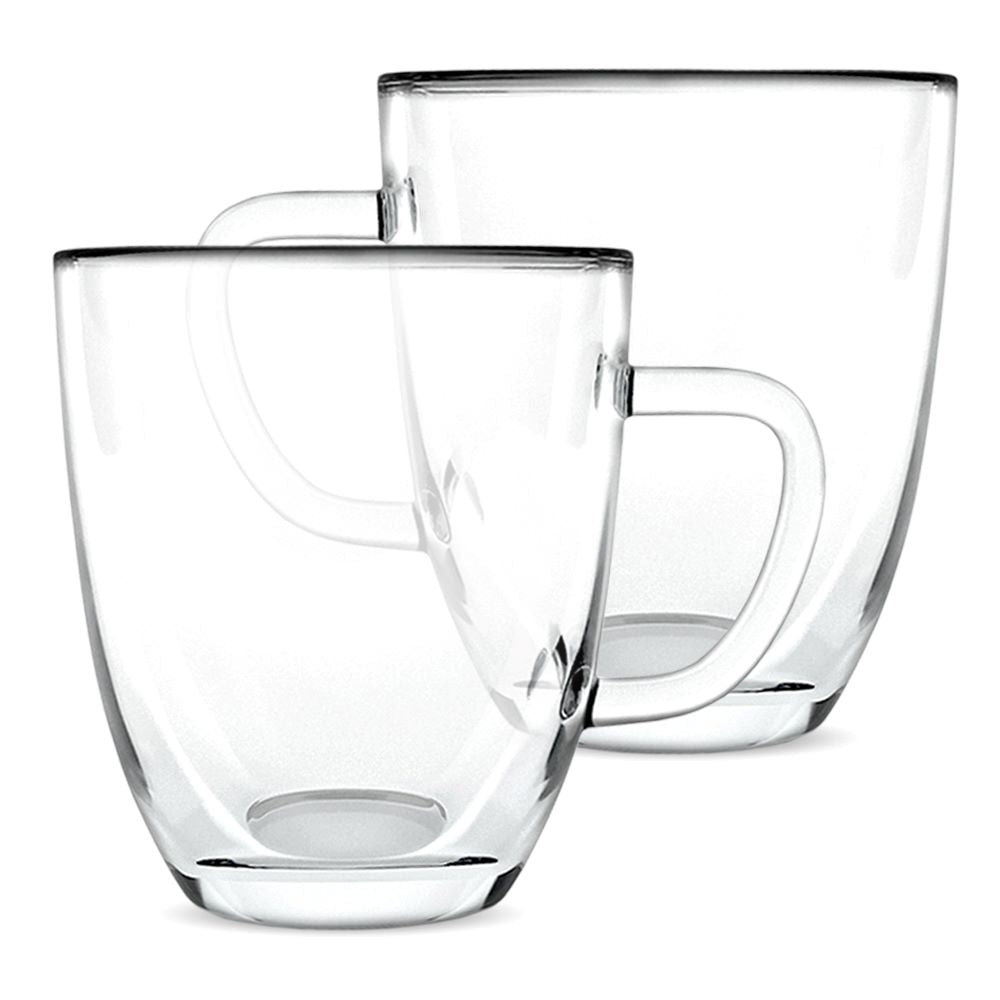 Kaffé double wall glass coffee mugs, set of two clear 16oz borosilicate mugs with handles