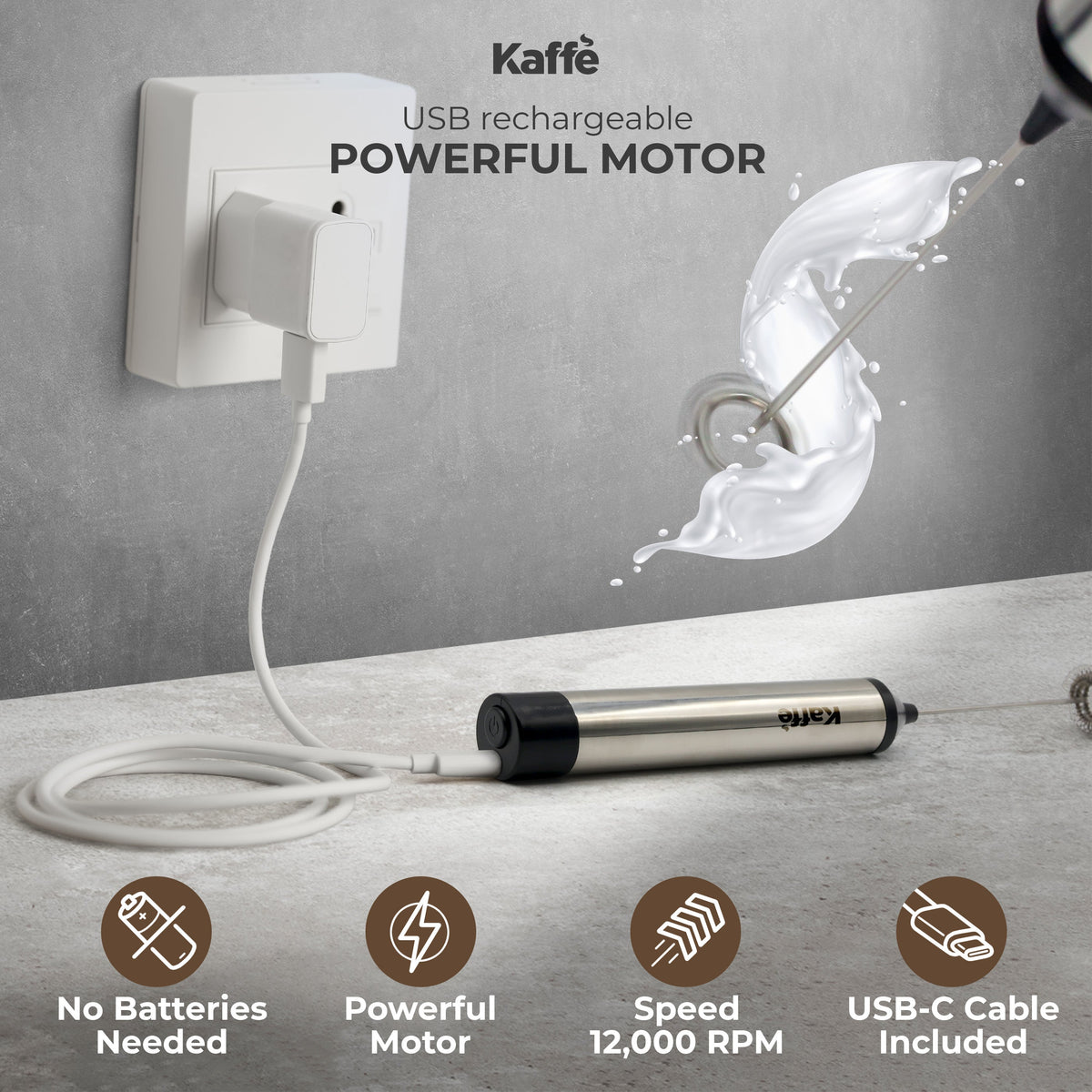 Kaffé electric handheld frother for preparing milk foam, matcha, sauces and other beverages