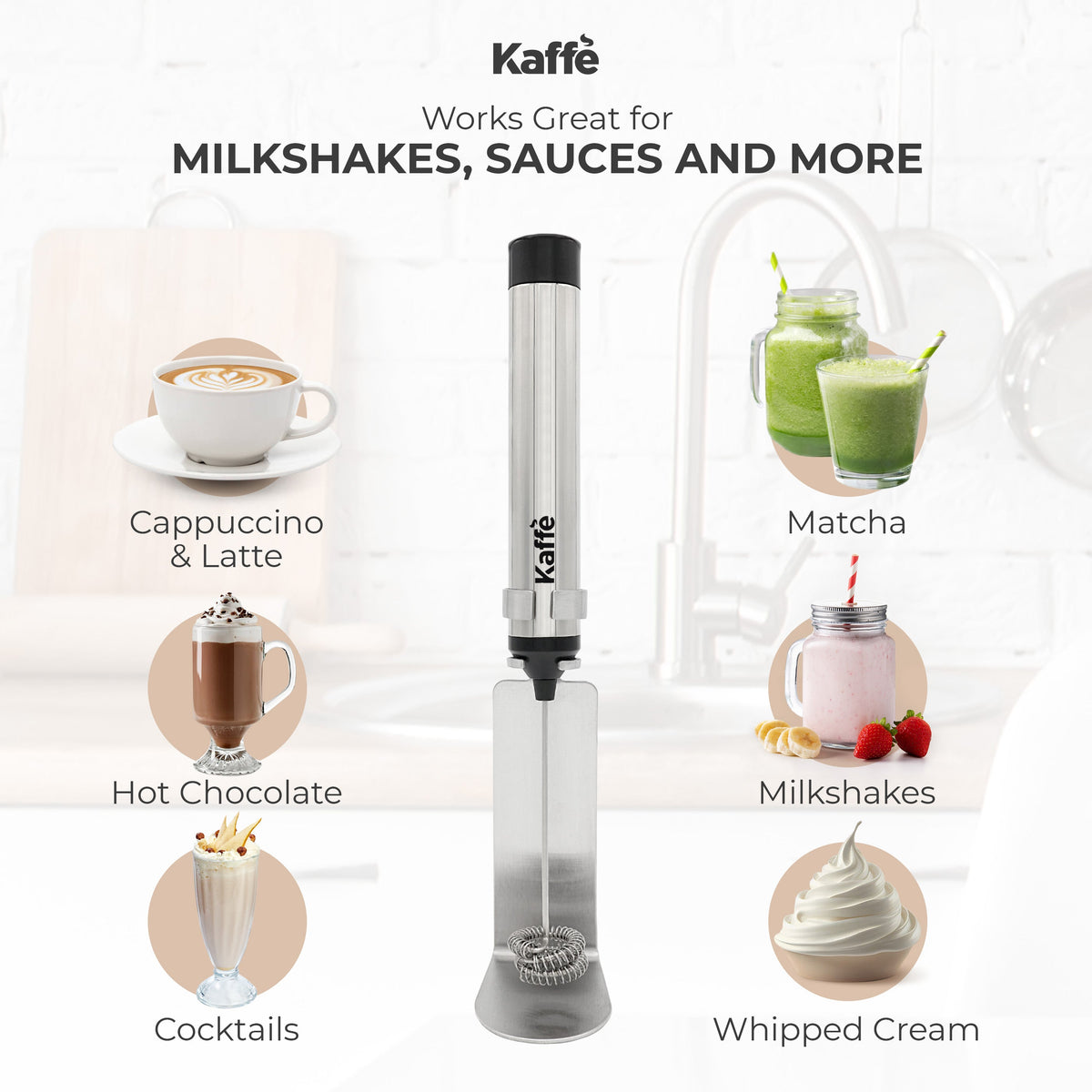 Kaffé USB rechargeable handheld milk frother for homemade lattes, cappuccinos and matcha drinks