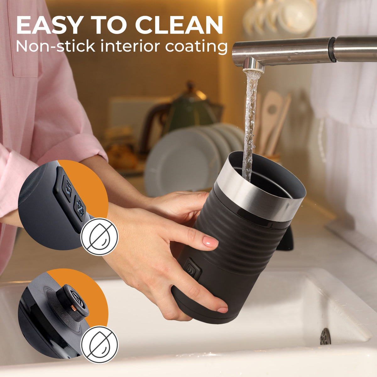 Kaffé electric milk frother with nonstick interior designed for easy cleaning