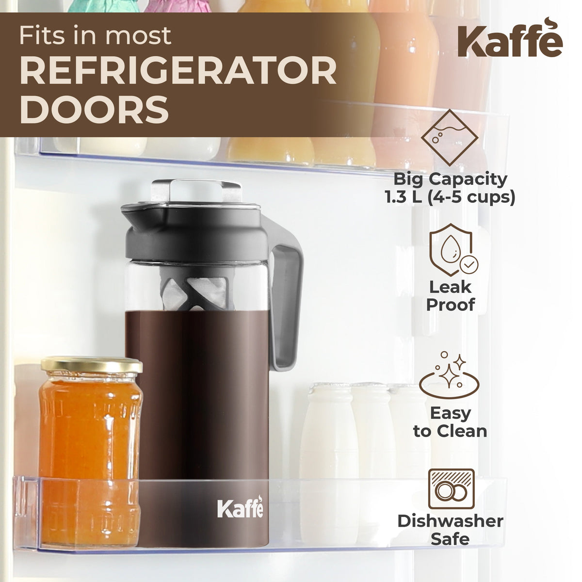 Woman enjoying a glass of cold brew coffee beside Kaffé brewing equipment