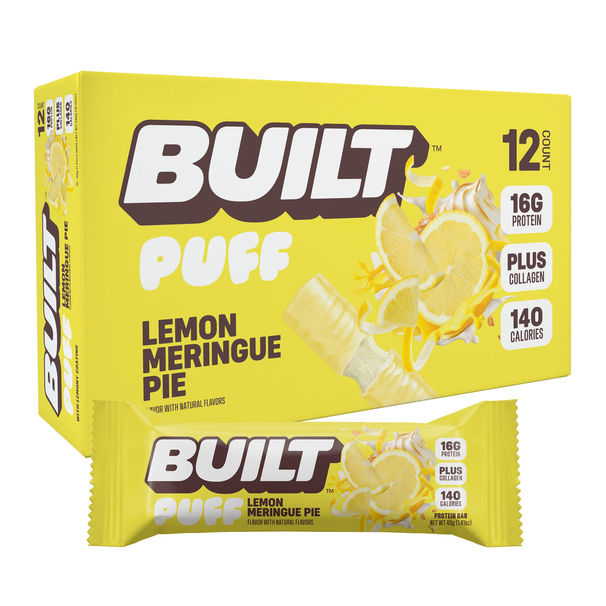 BUILT Lemon Meringue Pie Puffs 12-count protein snack box