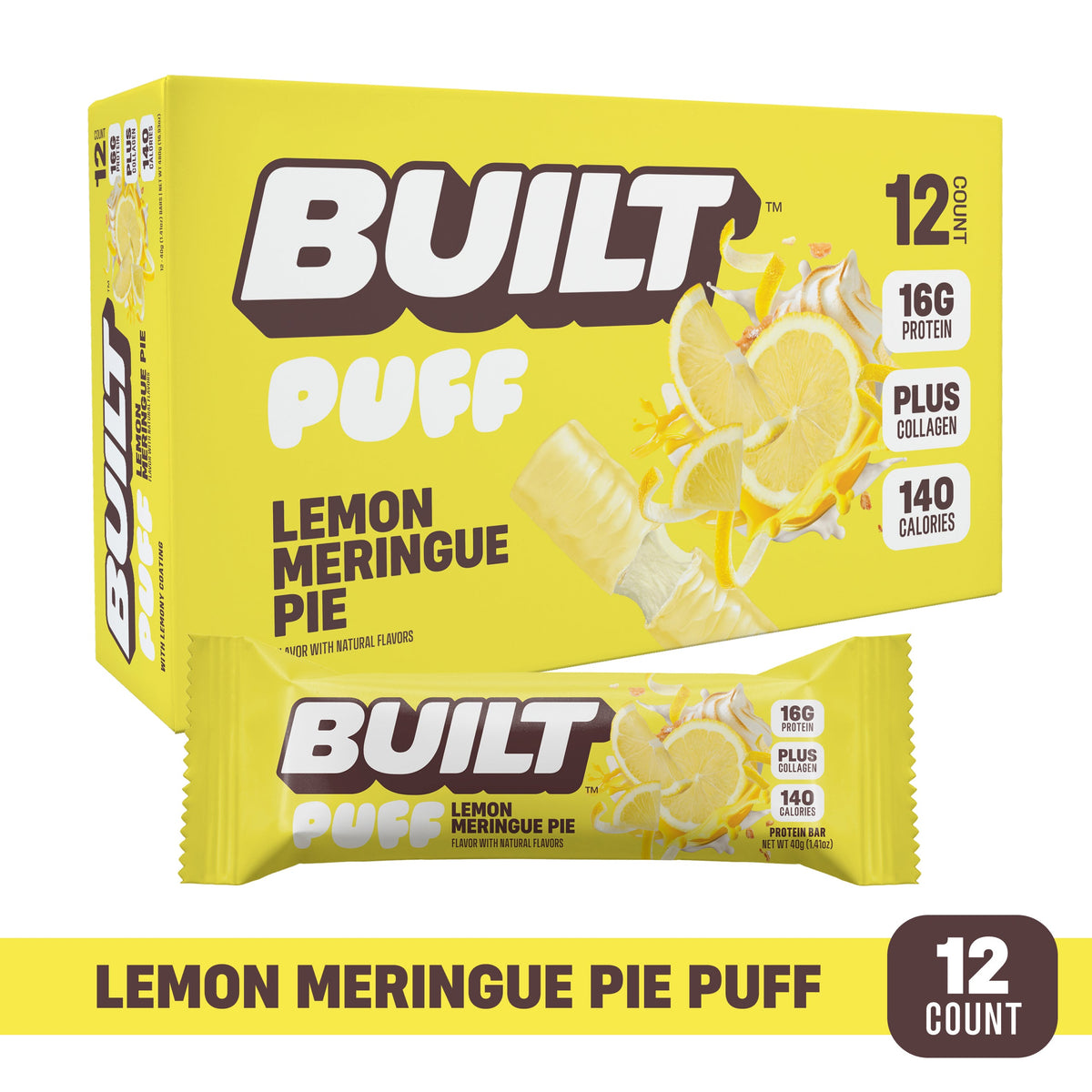 BUILT Lemon Meringue Pie Puffs 12-count protein snack box
