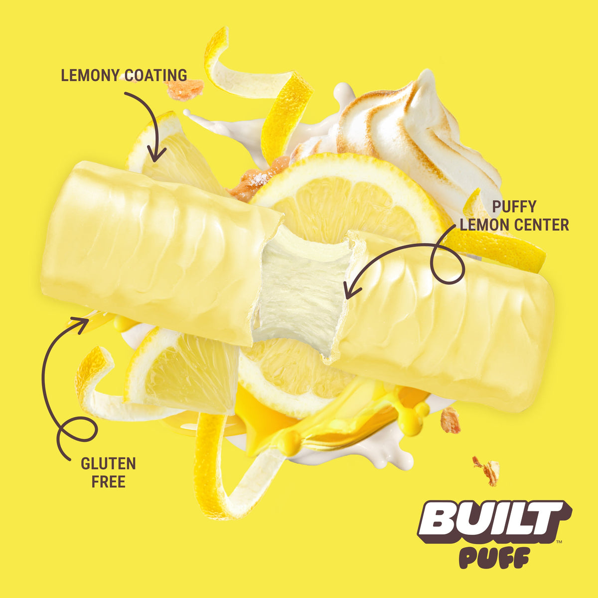 BUILT Lemon Meringue Pie Puff with lemon flavor