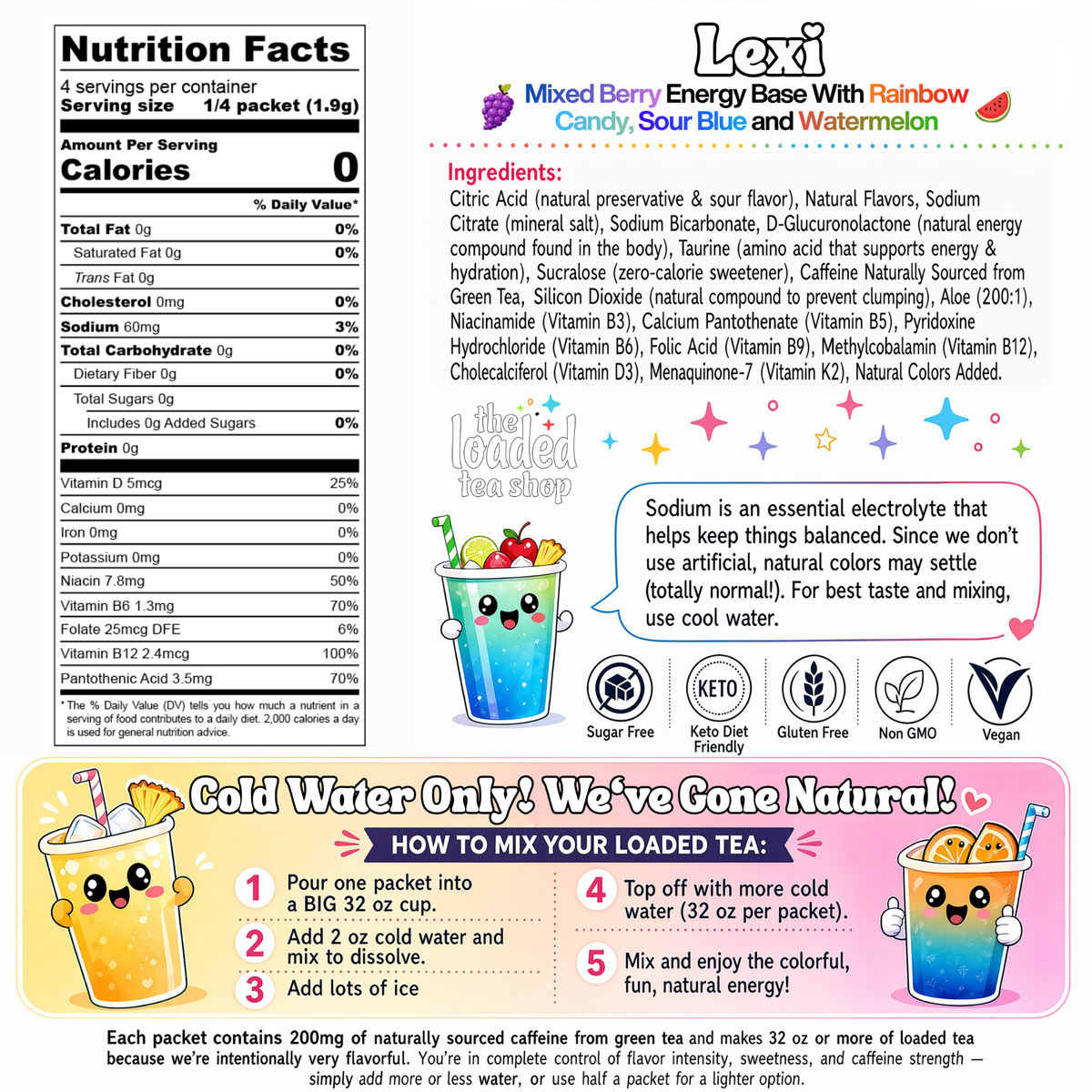 Lexi loaded tea nutrition facts, ingredients, caffeine content and preparation instructions
