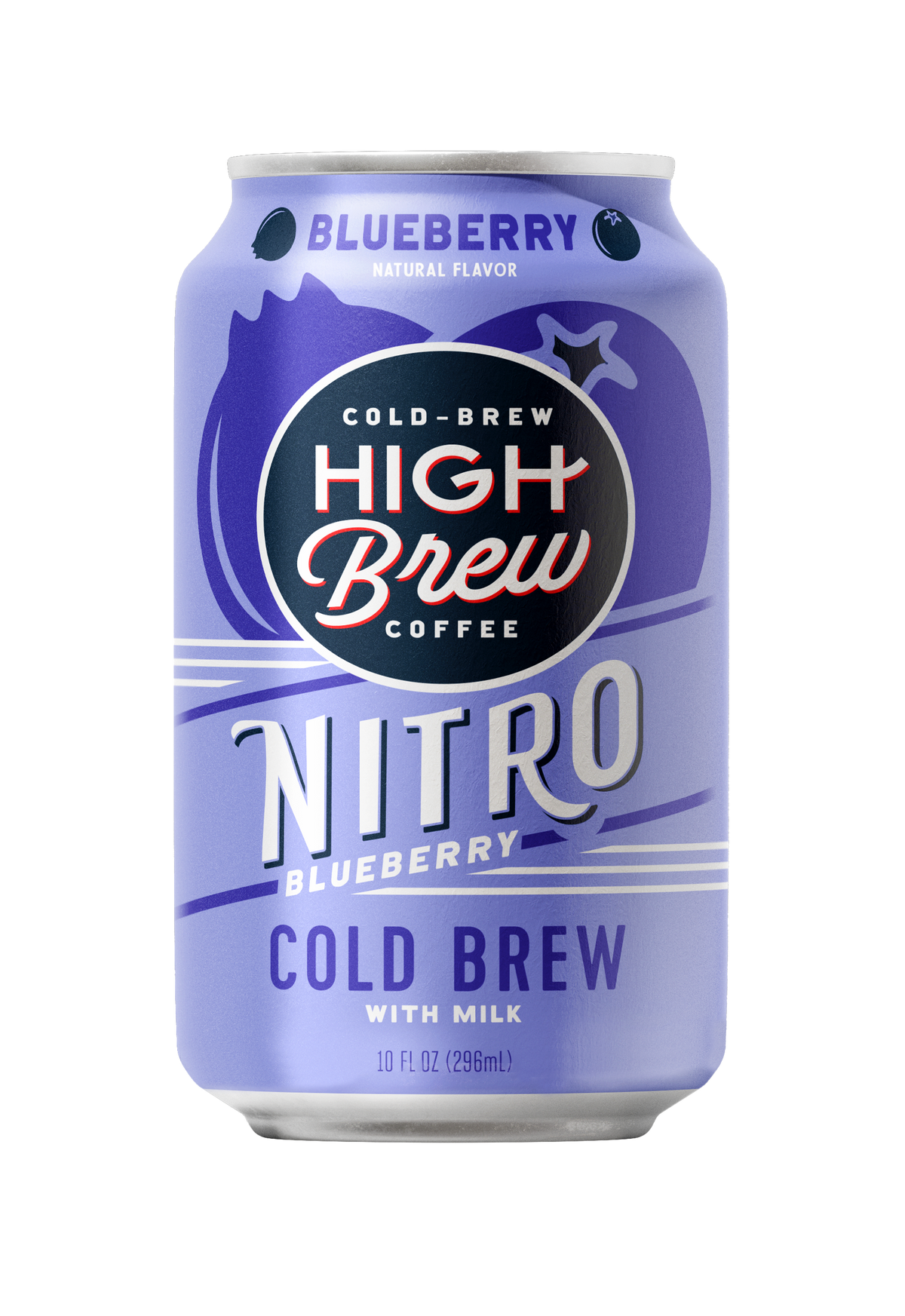 High Brew Nitro Blueberry Cold Brew Coffee 10oz purple can with blueberry flavor label