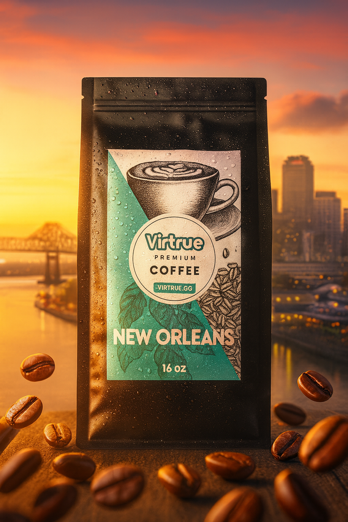 Virtrue New Orleans Dark Roast Coffee Bag.