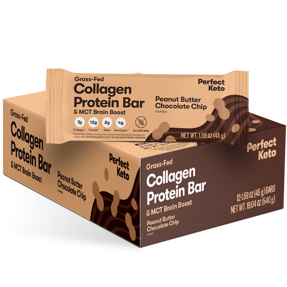 Perfect Keto Peanut Butter Chocolate Chip Collagen Protein Bars
