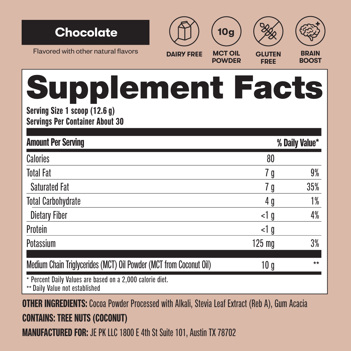 Perfect Keto Chocolate MCT Oil Powder Supplement Facts