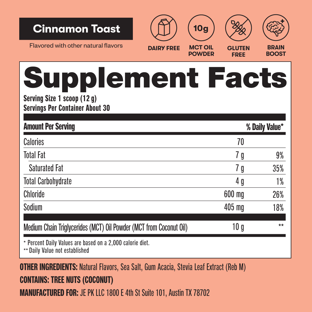 Perfect Keto Cinnamon Toast MCT Oil Powder Supplement Facts
