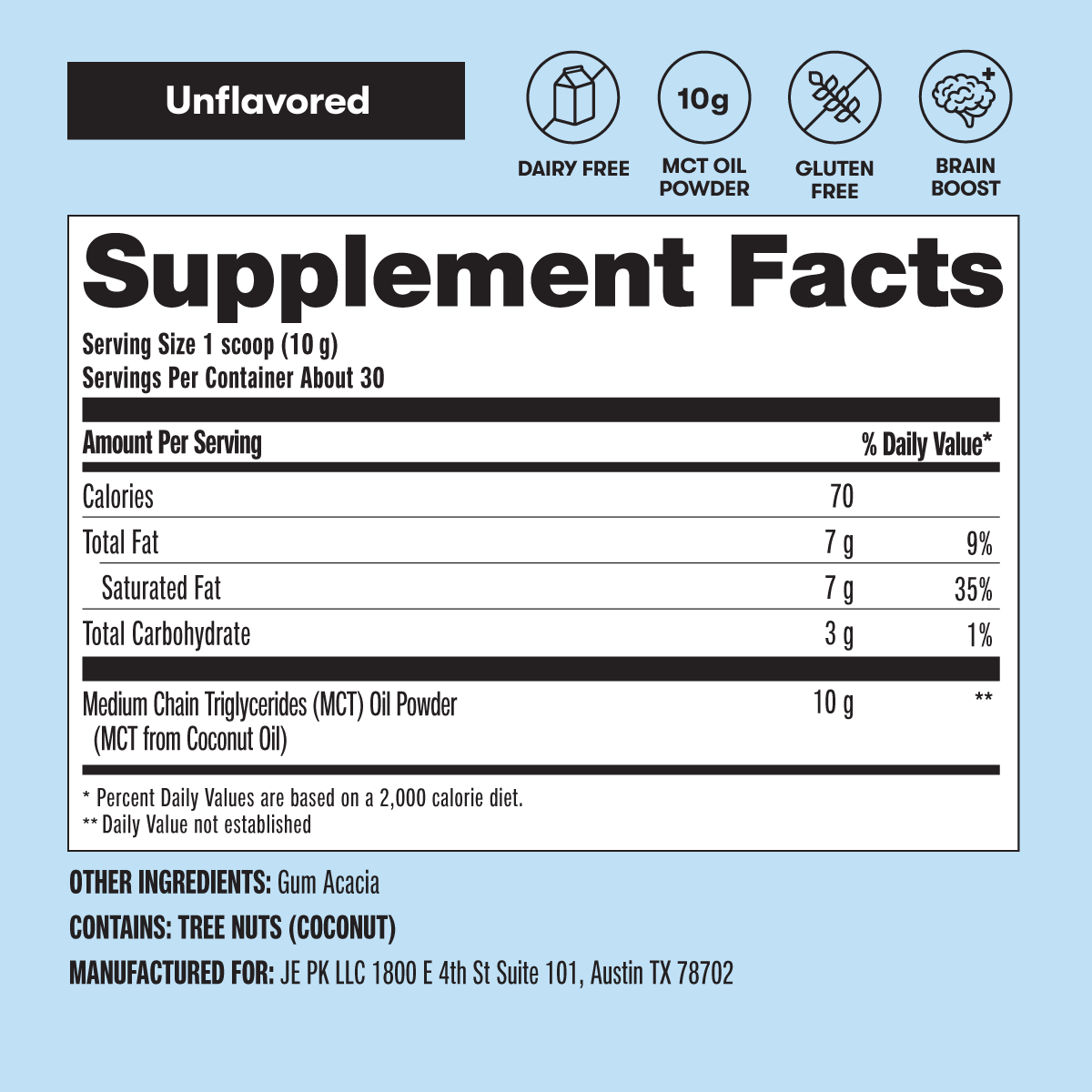 Perfect Keto Unflavored MCT Oil Powder Supplement Facts