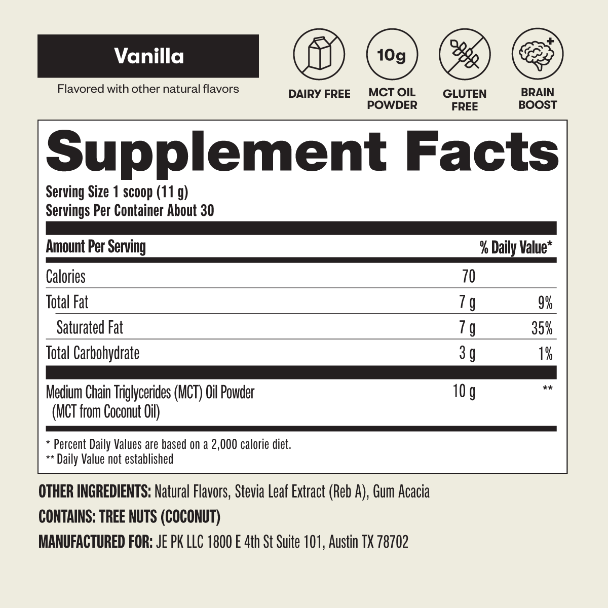 Perfect Keto Vanilla MCT Oil Powder Supplement Facts