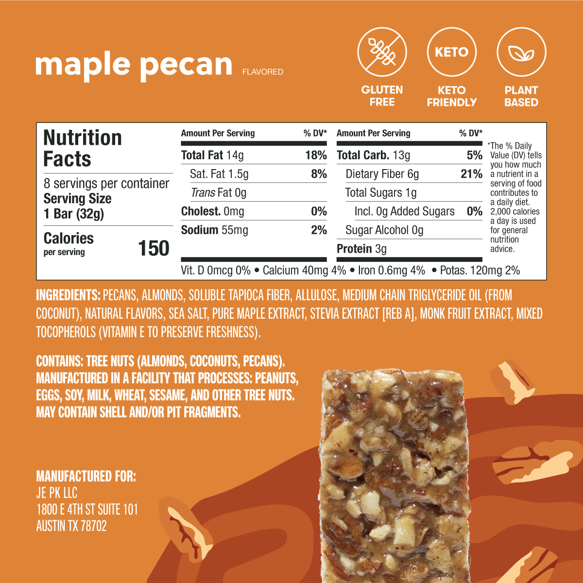 Maple Pecan Nola Bar Nutrition Facts and Ingredients
