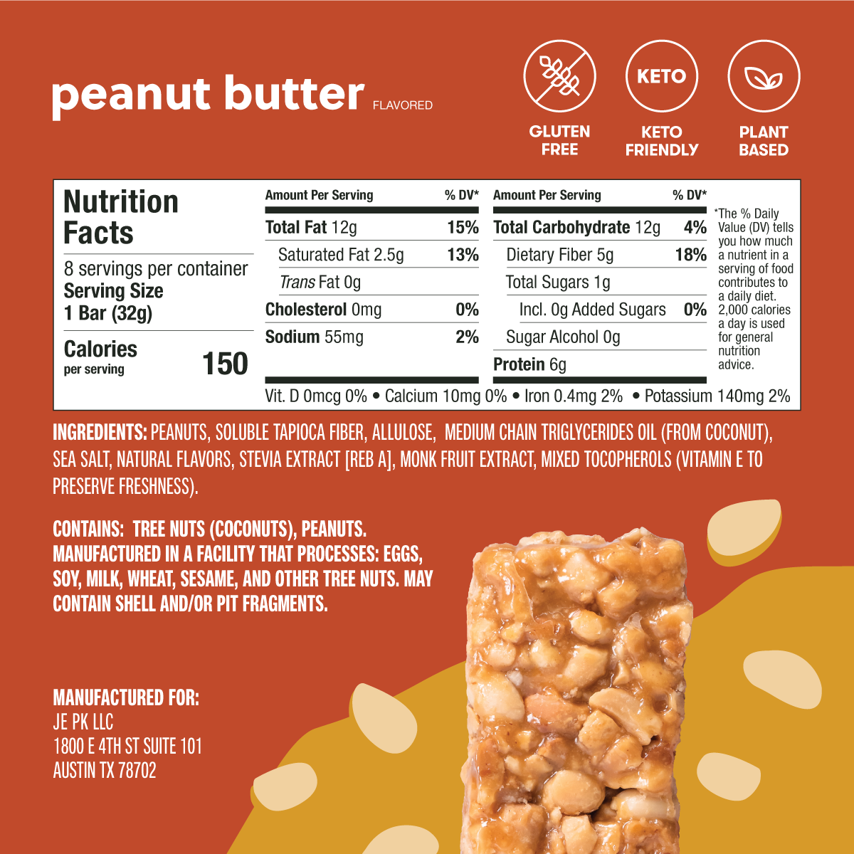 Peanut Butter Nola Bar Nutrition Facts and Ingredients