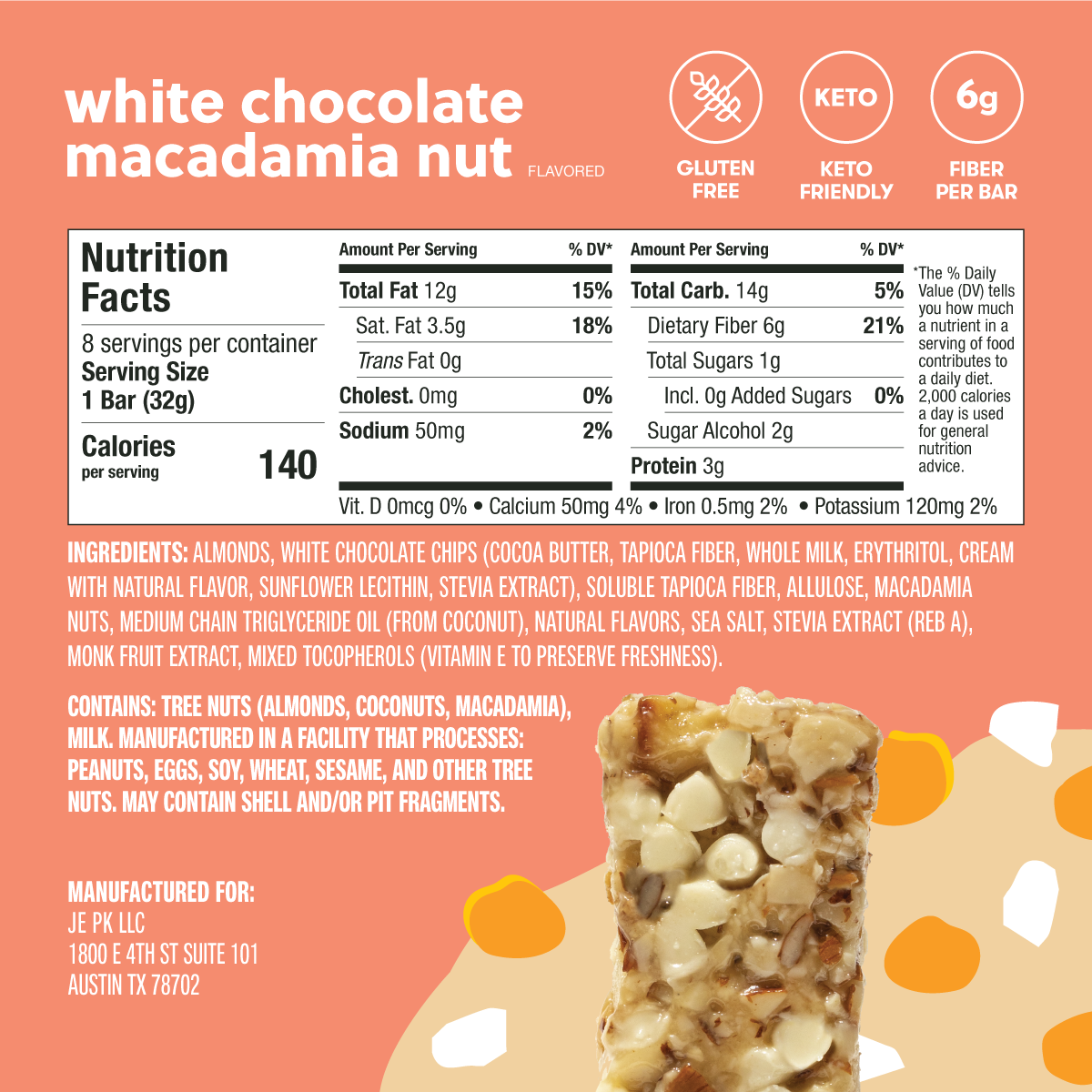 White Chocolate Macadamia Nut Nola Bar Nutrition Facts
