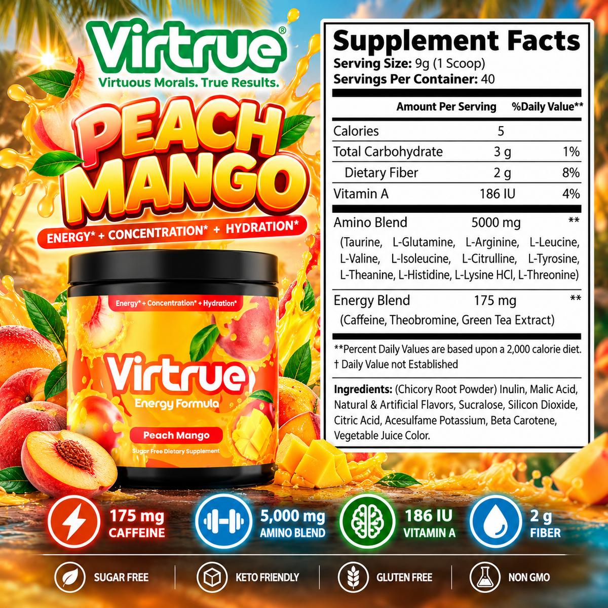 Virtrue peach mango energy powder