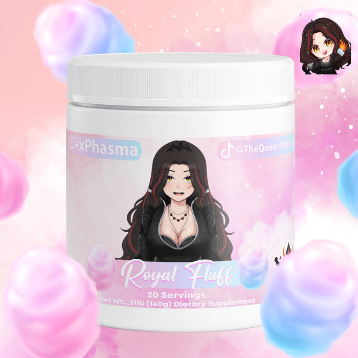 Cotton Candy supplement container with cartoon character on a colorful background