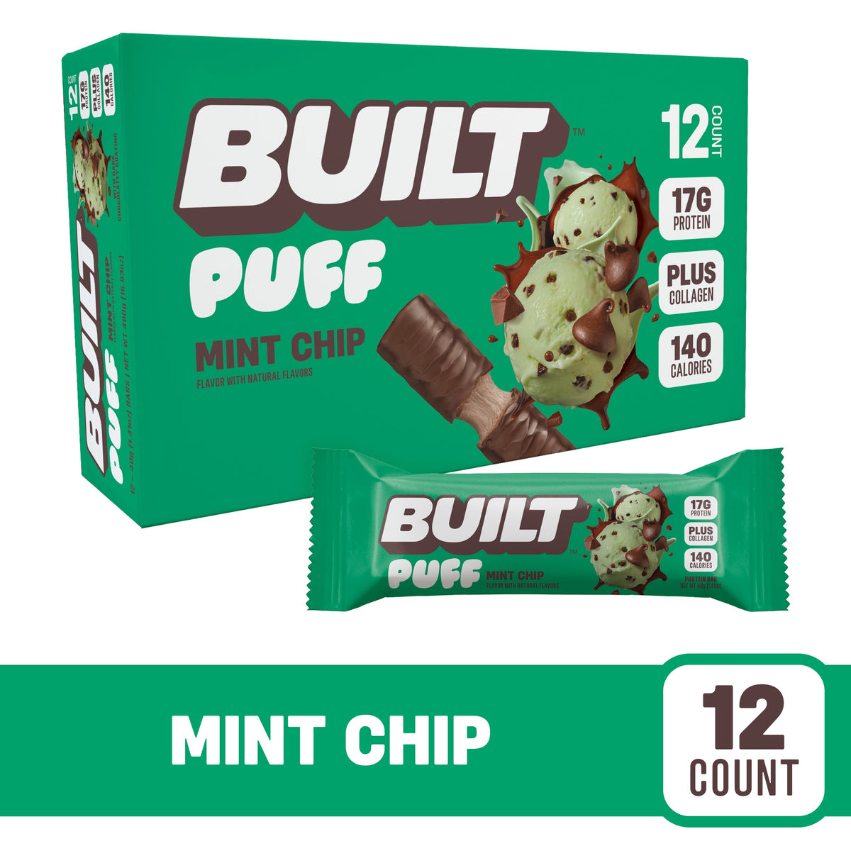 BUILT Mint Chip Protein Puff - 12 Count