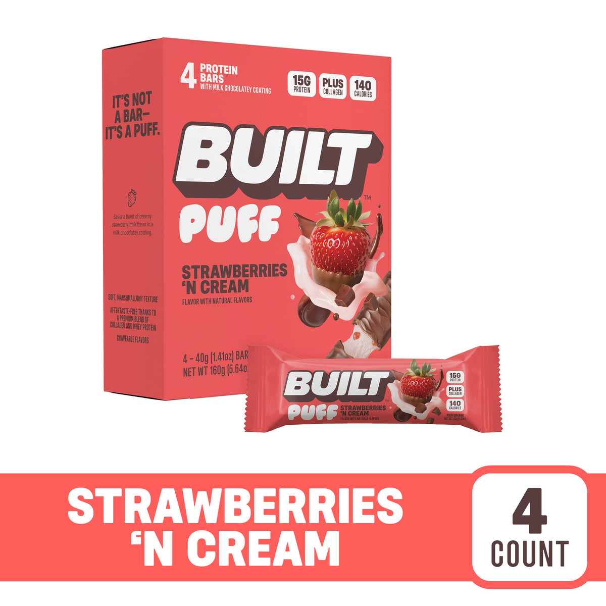 BUILT Strawberries 'N Cream Protein Puff - 12 Count