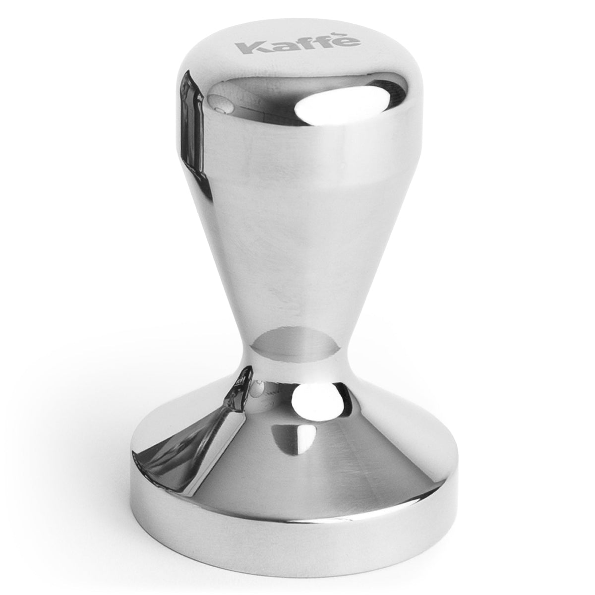 Kaffé 54mm stainless steel espresso tamper with polished metal finish and ergonomic handle