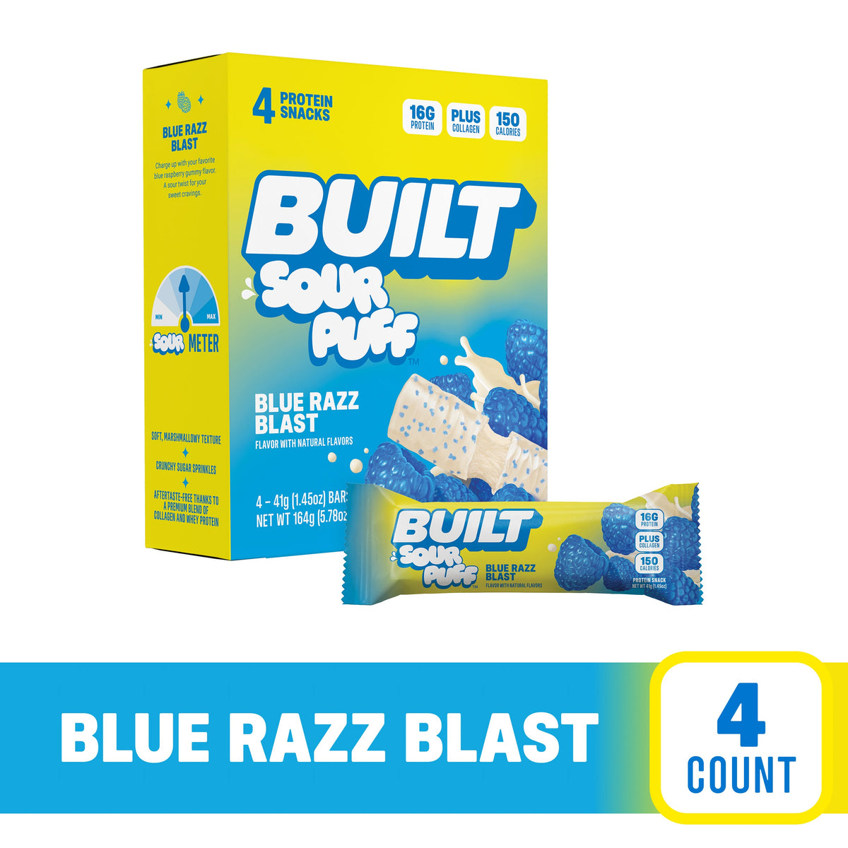 BUILT Blue Razz Blast Sour Protein Puff - 12 Count