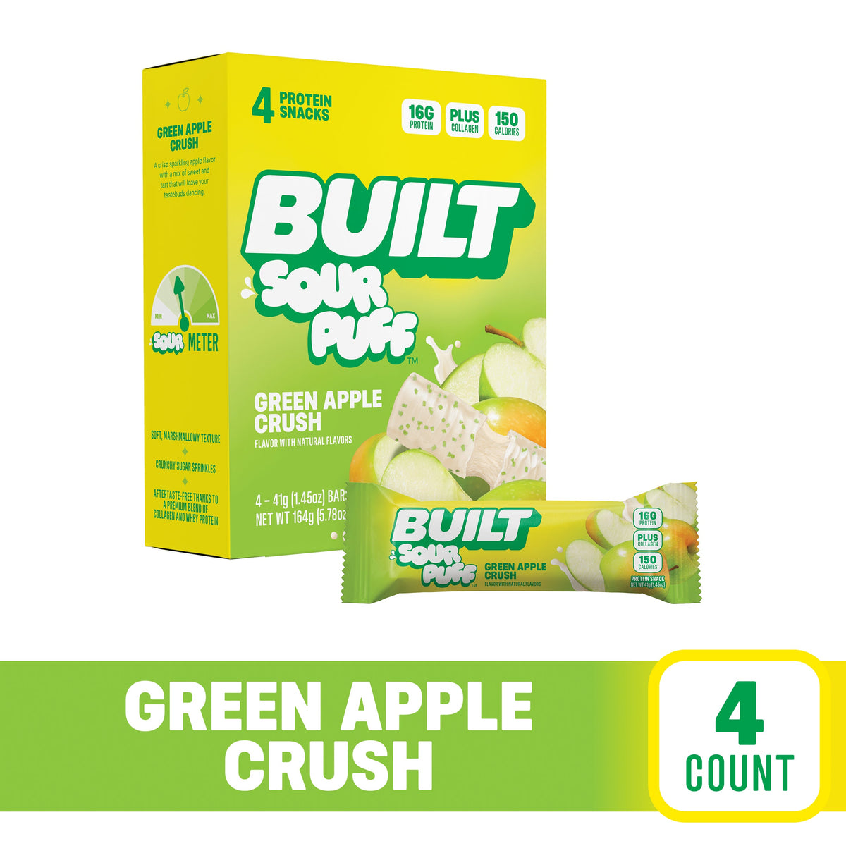 BUILT Green Apple Crush Sour Protein Puff - 12 Count