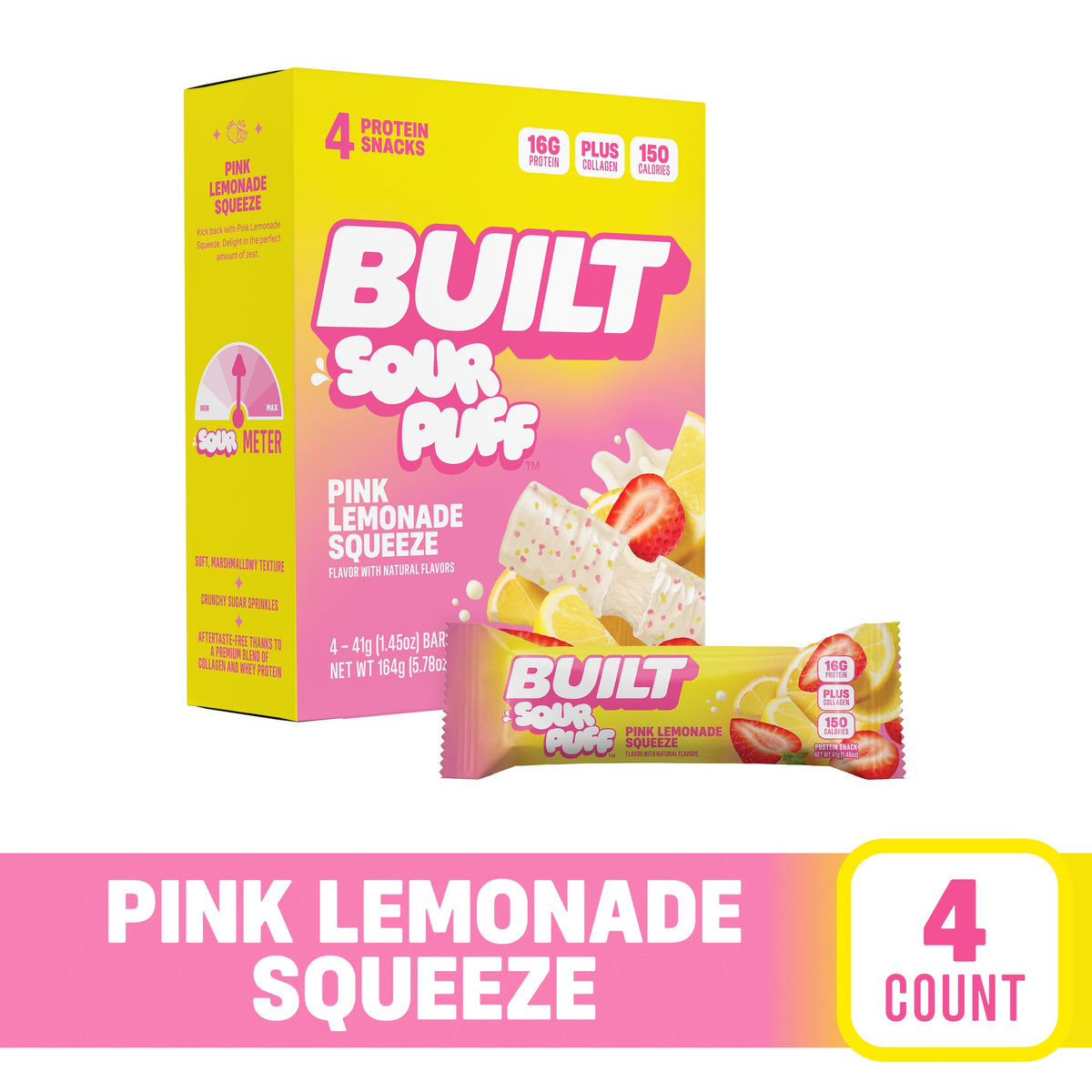 BUILT Pink Lemonade Squeeze Protein Sour Puffs - 12 Count