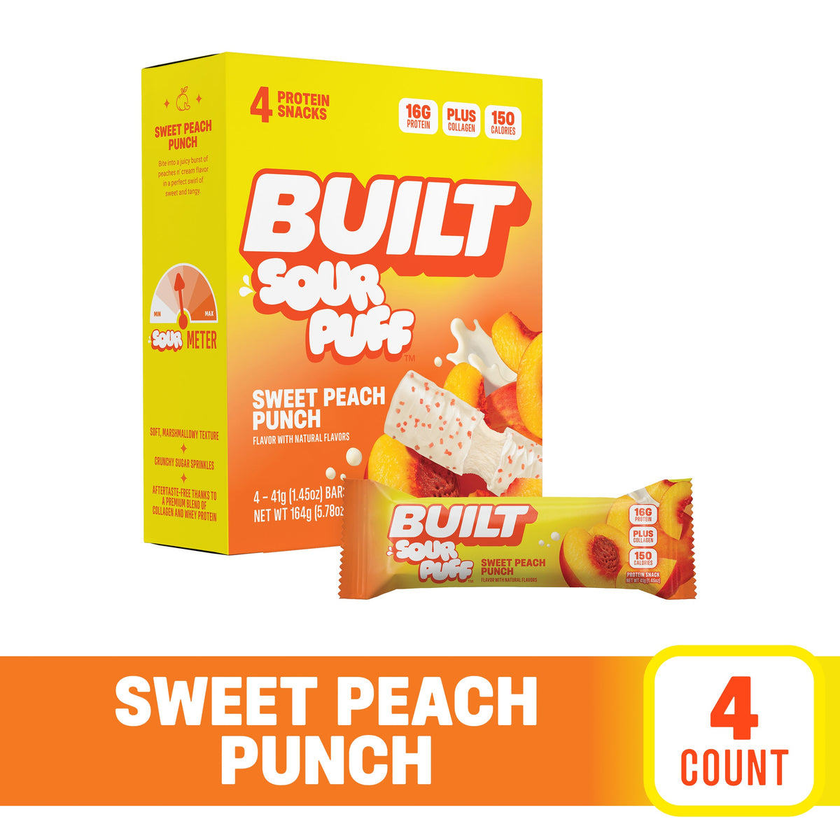 BUILT Sweet Peach Punch Sour Protein Puff - 12 Count