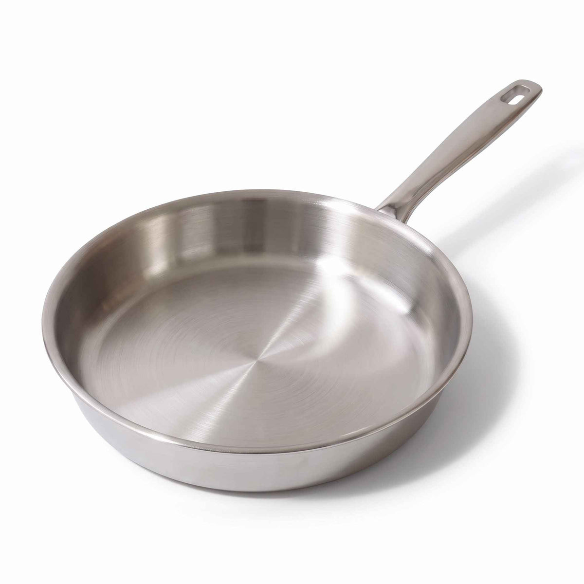 Alva 5-Ply Stainless Steel Frying Pan with uncoated cooking surface and stainless steel handle