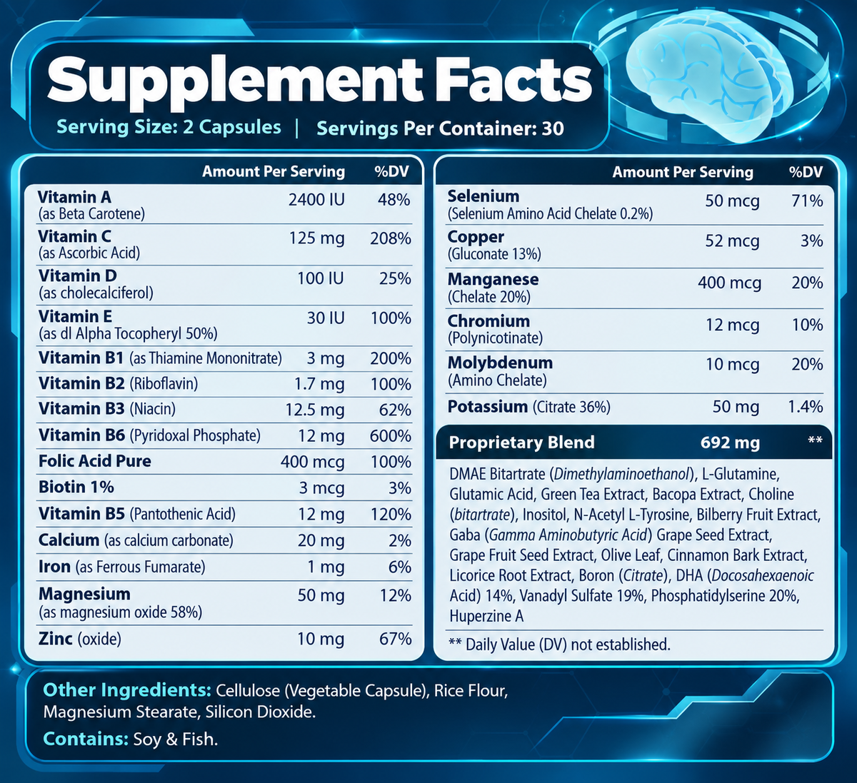 Virtrue Nootropic Capsules Supplement Facts