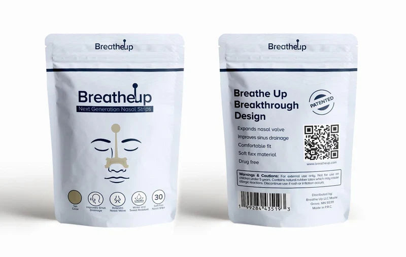 BreatheUp Tan Nasal Strips front and back packaging