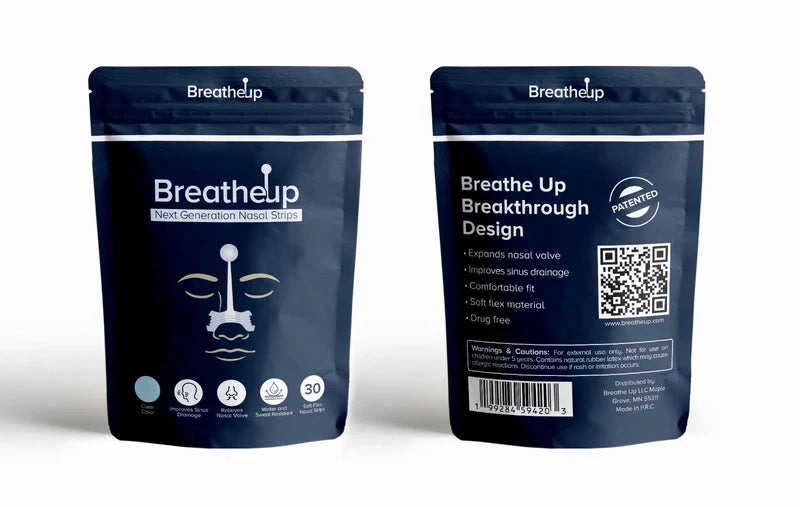 BreatheUp Clear Nasal Strips front and back packaging