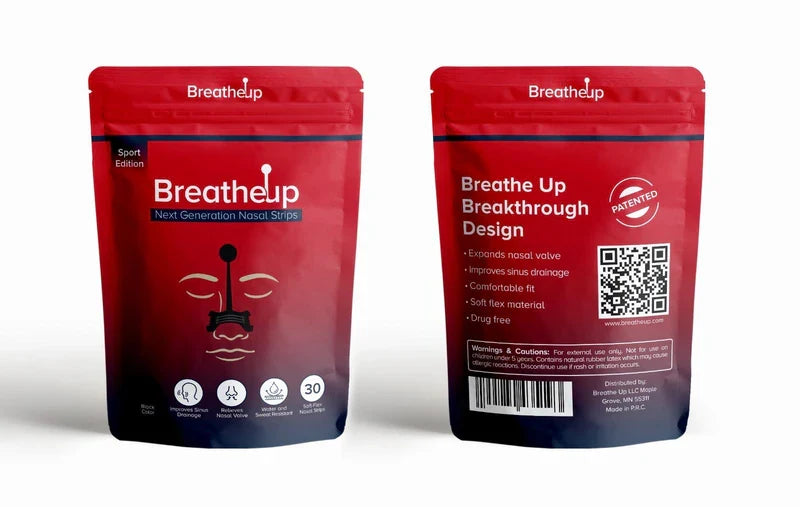 BreatheUp Black Nasal Strips front and back packaging