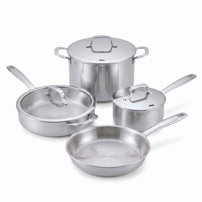 Alva 7-Piece 5-Ply Stainless Steel Cookware Set with frying pan, saucepan, sauté pan, stockpot and lids