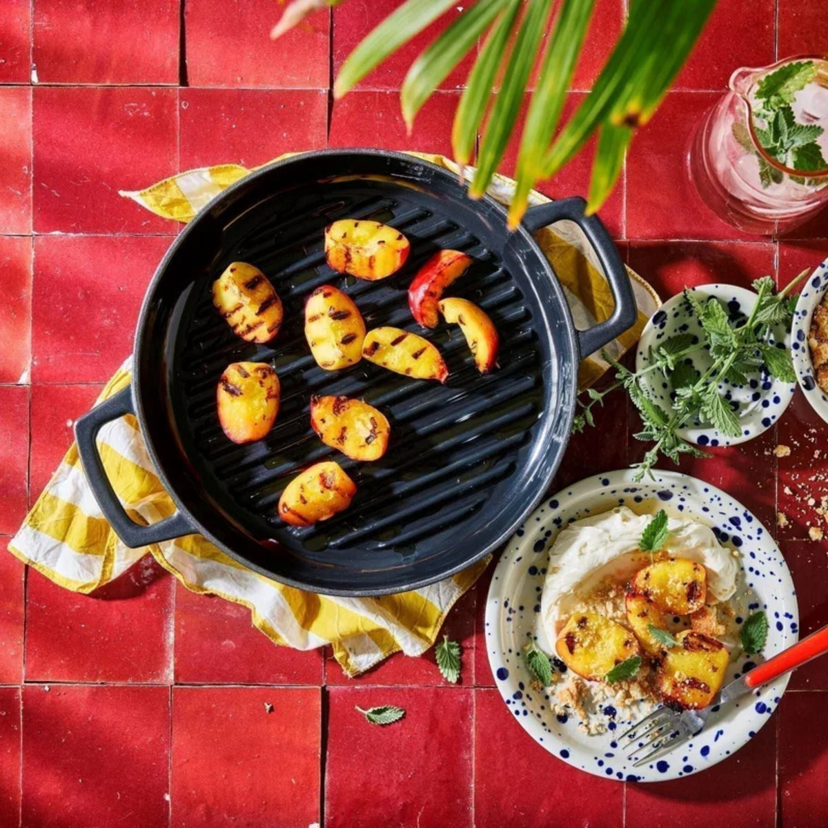 Grilled seafood and vegetables prepared in an Alva cast iron grill pan